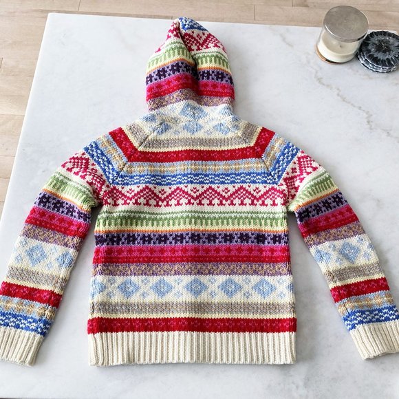 New! NWOT Gap lambs wool knit sweater, fairisle pattern zip up hoodie (12 / XL) - Picture 2 of 5